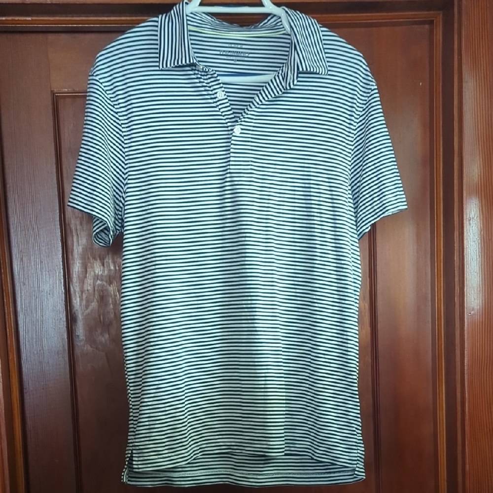 J. Crew Navy and White Polo Shirt with Textured Knit